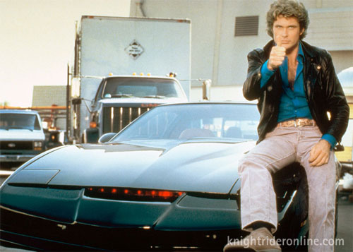 It's of David Hasselhoff sitting on the the hood of KITT on the back lot of 